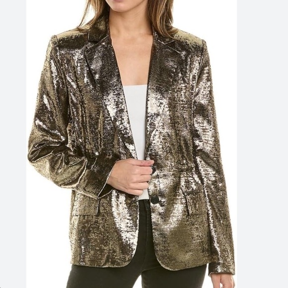 French Connection NWT Alara Molten Metallic Suit Jacket Blazer - Picture 2 of 10